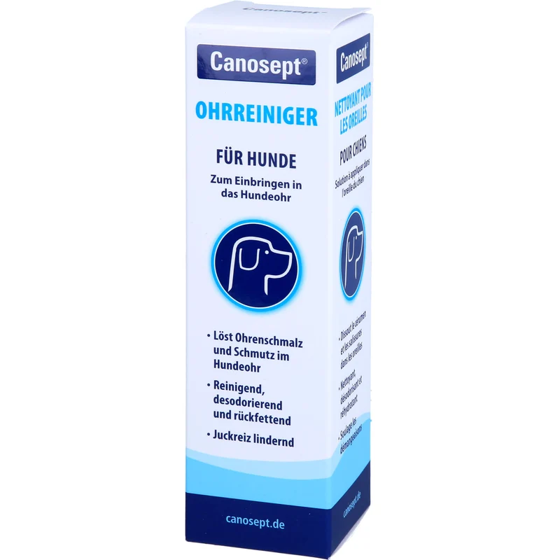 Canosept Ohrreiniger für Hunde löst Ohrenschmalz und Schmutz im Hundeohr, 125 ml Lösung