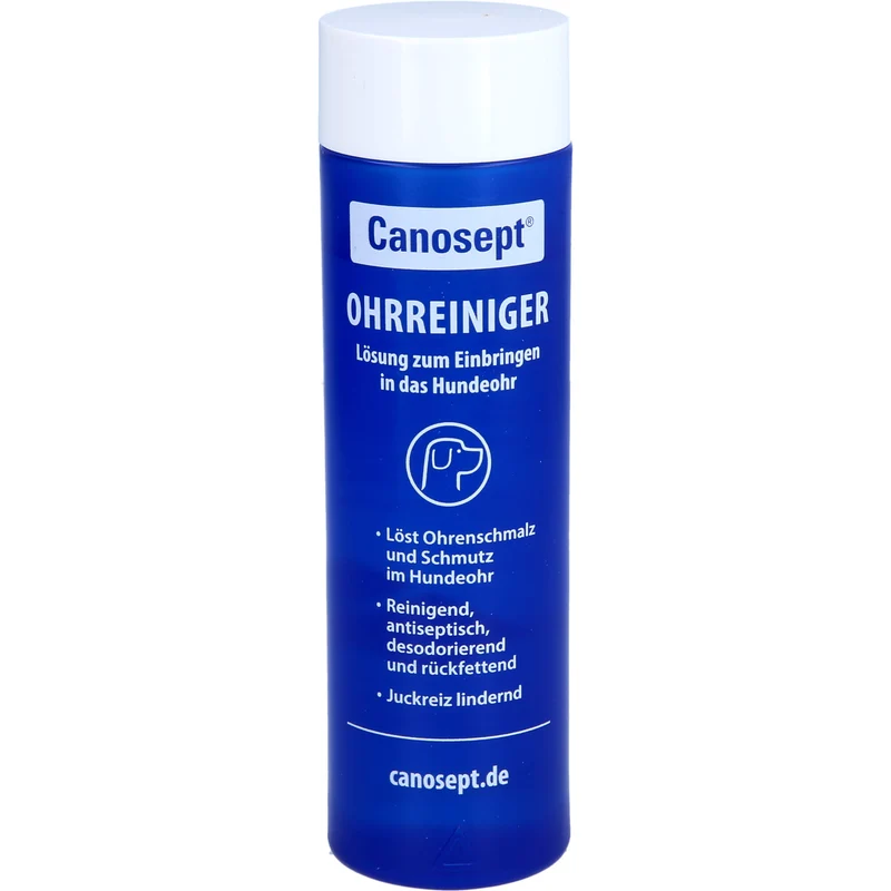 Canosept Ohrreiniger für Hunde löst Ohrenschmalz und Schmutz im Hundeohr, 125 ml Lösung