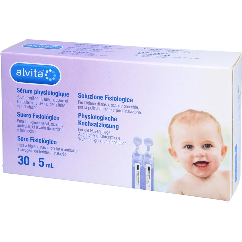 Alvita physiologische Kochsalzlösung für die Nasenpflege, Augenpflege, Ohrenpflege, Wundreinigung und Inhalation, 30 ml Lösung