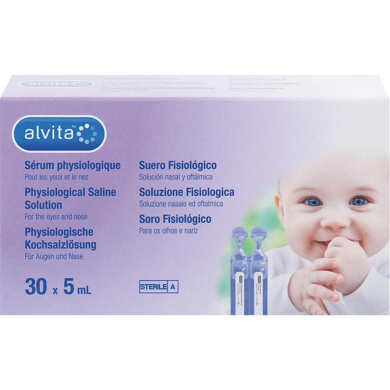 Alvita physiologische Kochsalzlösung für die Nasenpflege, Augenpflege, Ohrenpflege, Wundreinigung und Inhalation, 30 ml Lösung