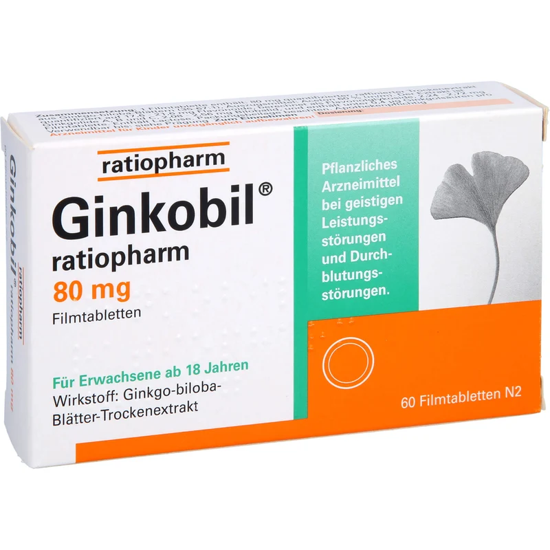 Ginkobil ratiopharm 80 mg Filmtabletten bei geistigen Leistungsstörungen und Durchblutungsstörungen, 60 St. Tabletten