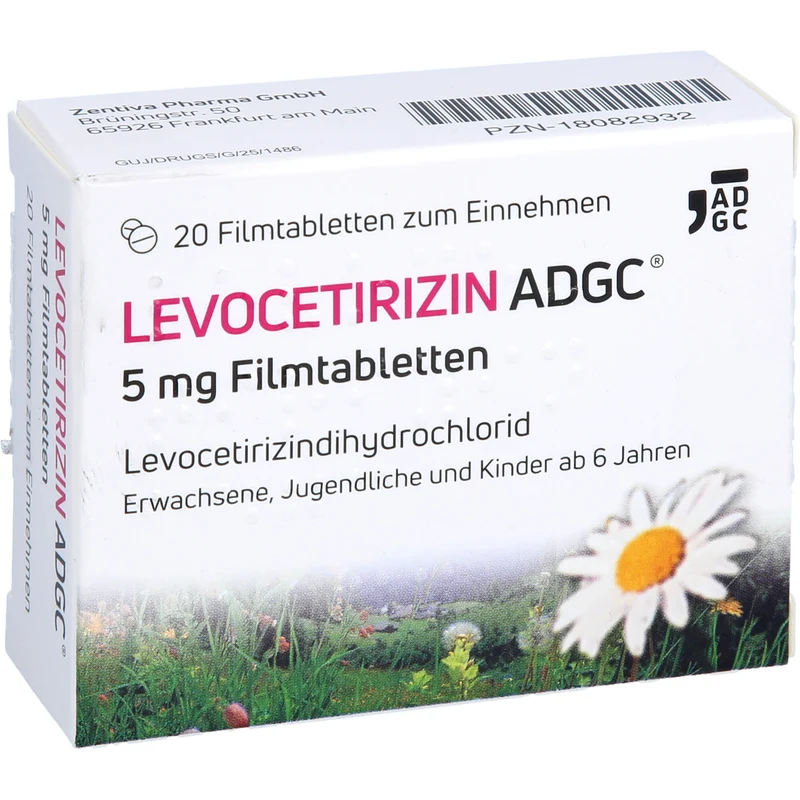 Levocetirizin ADGC 5 mg Filmtabletten bei allergischem Schnupfen und Nesselsucht, 20 St. Tabletten