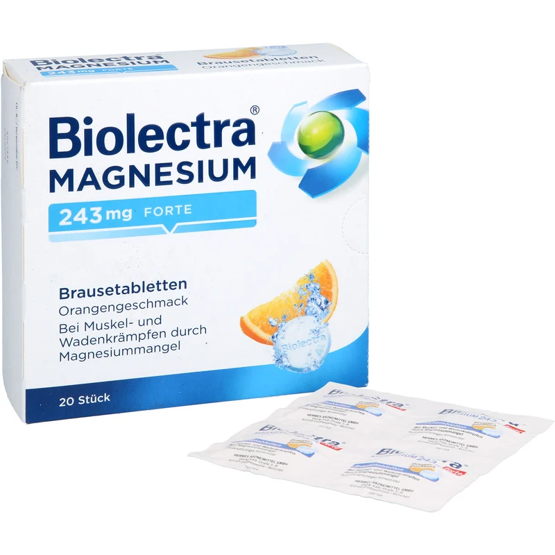 Biolectra Magnesium 243 mg forte Brausetabletten mit Orangengeschmack, 20 St. Tabletten