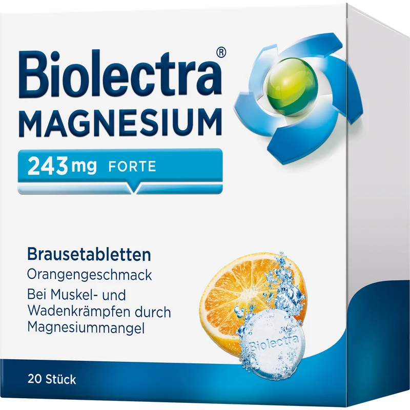 Biolectra Magnesium 243 mg forte Brausetabletten mit Orangengeschmack, 20 St. Tabletten