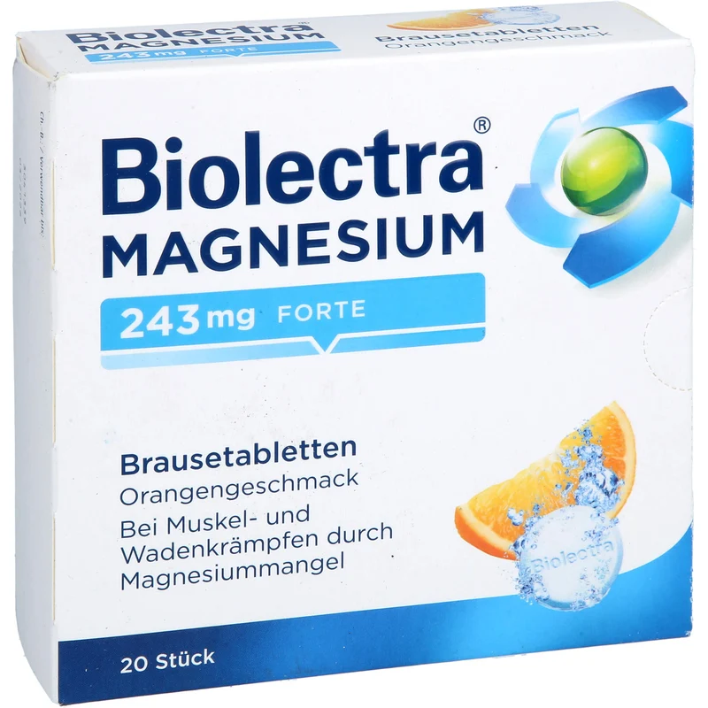 Biolectra Magnesium 243 mg forte Brausetabletten mit Orangengeschmack, 20 St. Tabletten