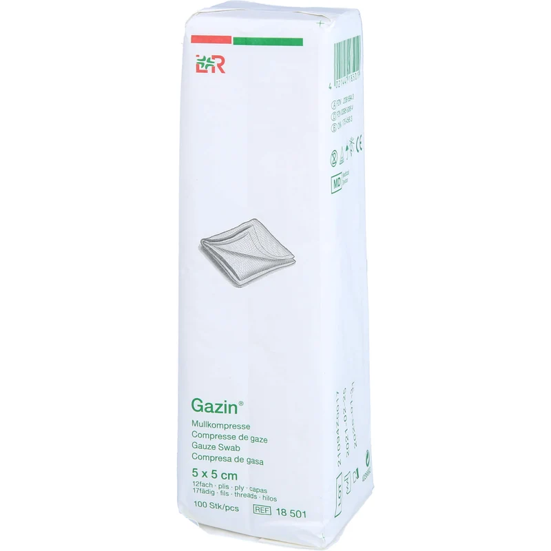 Gazin Mullkompresse 5 cm x 5 cm unsteril 12 lagig, 100 St. Kompressen