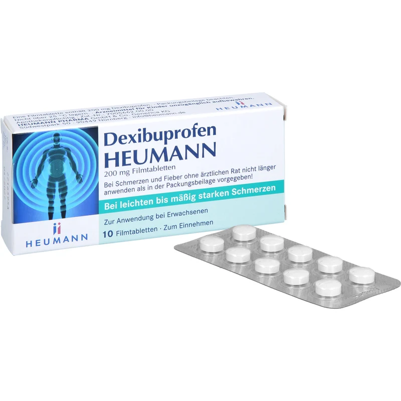 HEUMANN Dexibuprofen 200 mg Filmtabletten bei leichten bis mäßig starken Schmerzen, 10 St. Tabletten