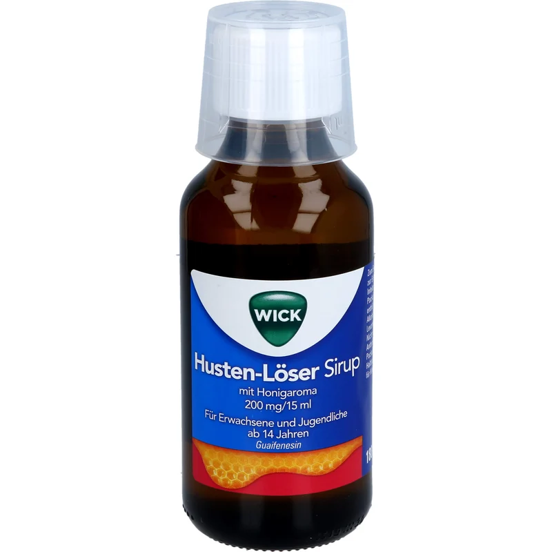 WICK Husten-Löser Sirup mit Honigaroma mit Guaifenesin zur Linderung von produktivem Husten, 180 ml Lösung