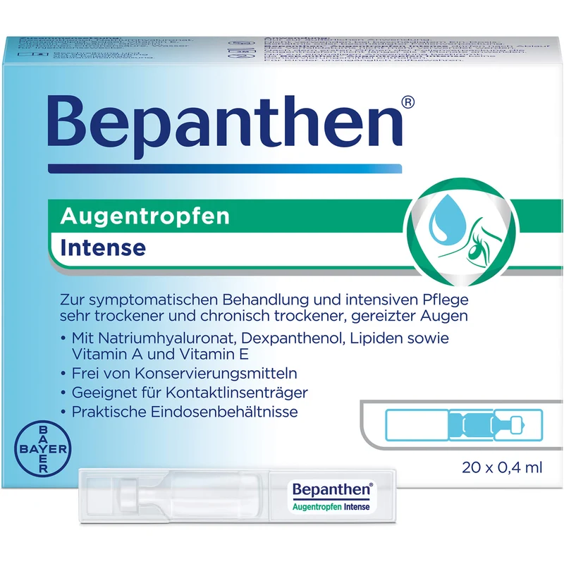 Bepanthen Augentropfen Intense für sehr trockene, gereizte Augen, 20 St. Einzeldosispipetten