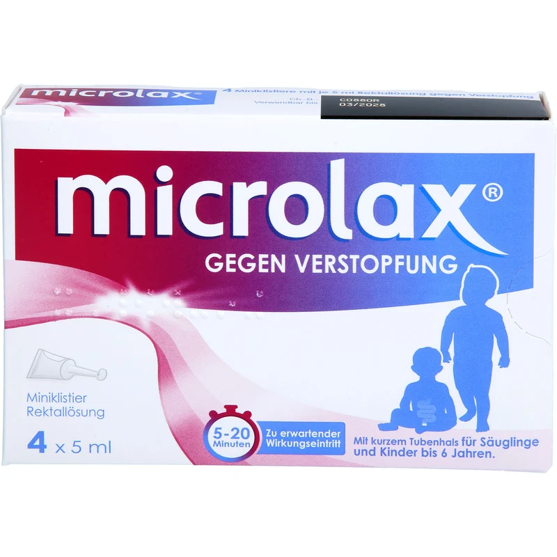 Microlax für Säuglinge & Kinder bis 6 Jahre bei Verstopfung mit kurzem Tubenhals, 4 St. Einzeldosisbehältnisse