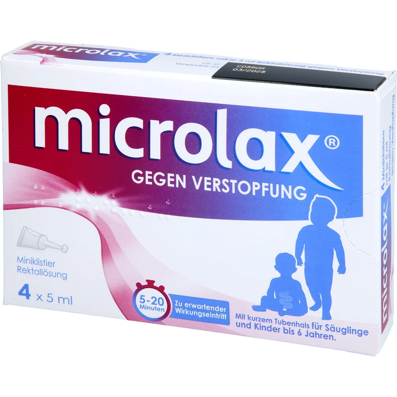 Microlax für Säuglinge & Kinder bis 6 Jahre bei Verstopfung mit kurzem Tubenhals, 4 St. Einzeldosisbehältnisse