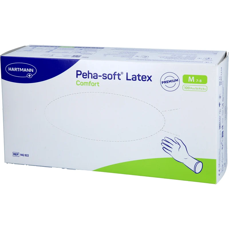 Peha-soft Latex Comfort Untersuchungshandschuhe unsteril puderfrei Gr. M, 100 St. Handschuhe