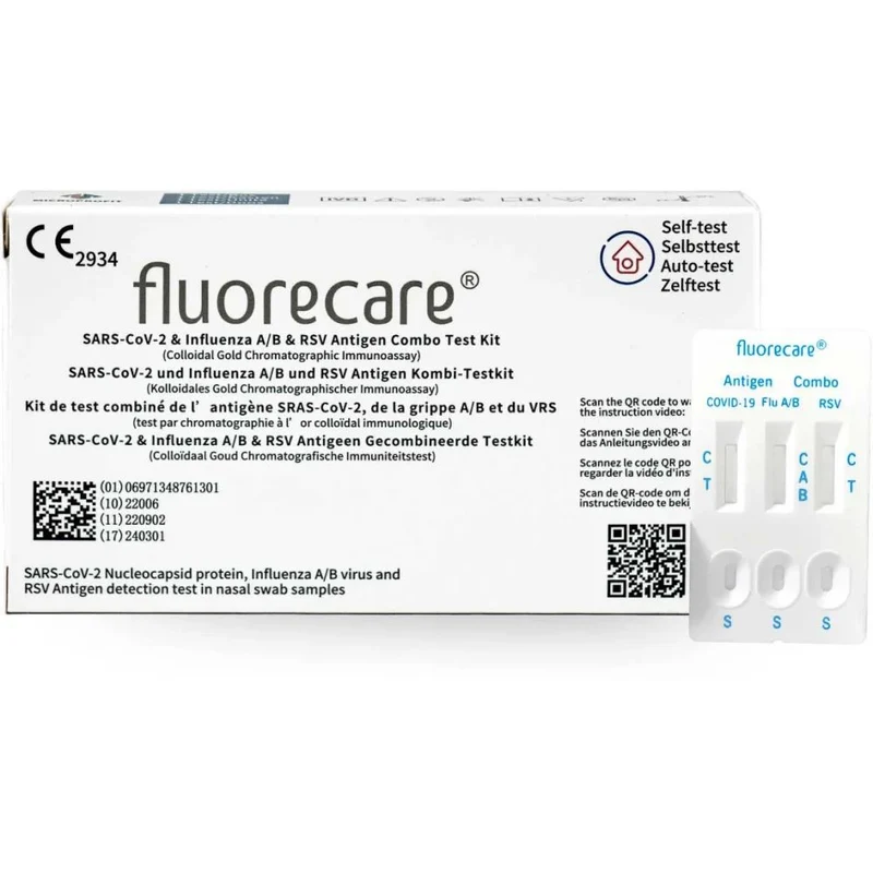 Fluorecare SARS-CoV-2- & Influenza-A/B- & RSV-Antigen-Kombi-Testkit, 1 St. Test