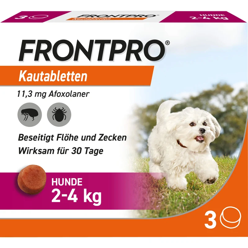 FRONTPRO Kautabletten gegen Zecken und Flöhe für Hunde (2-4kg), 3 St. Kautabletten