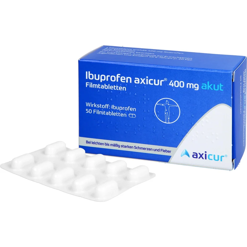 Ibuprofen axicur 400 mg akut Filmtabletten bei Schmerzen und Fieber, 50 St. Tabletten
