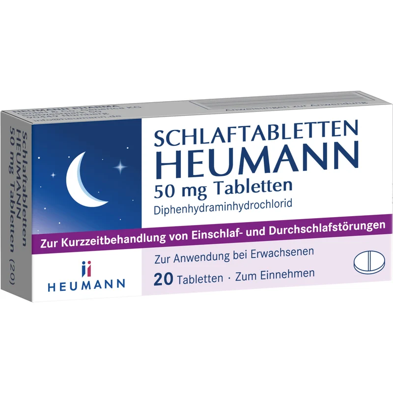HEUMANN Schlaftabletten 50 mg Diphenhydramin Tabletten bei leichten bis mäßigen Schlafstörungen, 20 St. Tabletten