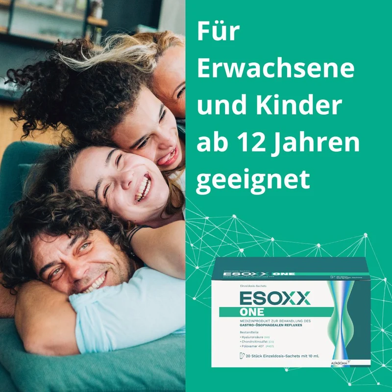 ESOXX One - Effektiver Schutz mit schneller Linderung und Regeneration bei Refluxbeschwerden - mit Hyaluronsäure, Chondroitinsulfat & Poloxamer 407 - glutenfrei & laktosefrei, 20 St. Beutel
