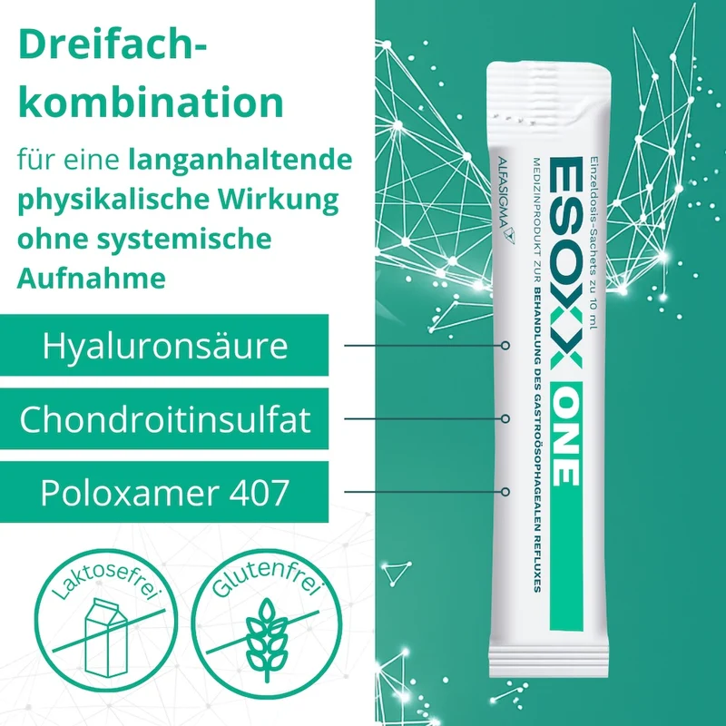 ESOXX One - Effektiver Schutz mit schneller Linderung und Regeneration bei Refluxbeschwerden - mit Hyaluronsäure, Chondroitinsulfat & Poloxamer 407 - glutenfrei & laktosefrei, 20 St. Beutel
