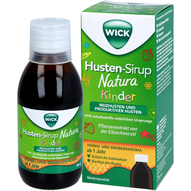 WICK Husten-Sirup Natura für Kinder bei Reizhusten und produktivem Husten, 140 ml Lösung
