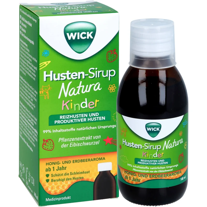 WICK Husten-Sirup Natura für Kinder bei Reizhusten und produktivem Husten, 140 ml Lösung