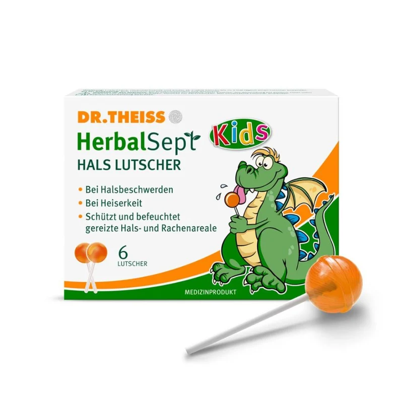 Dr. Theiss HerbalSept Hals Lutscher Kids bei Halsschmerzen und Heiserkeit, 6 St. Lutscher