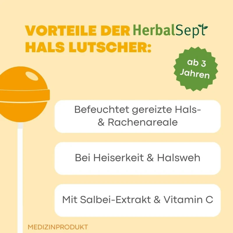 Dr. Theiss HerbalSept Hals Lutscher Kids bei Halsschmerzen und Heiserkeit, 6 St. Lutscher