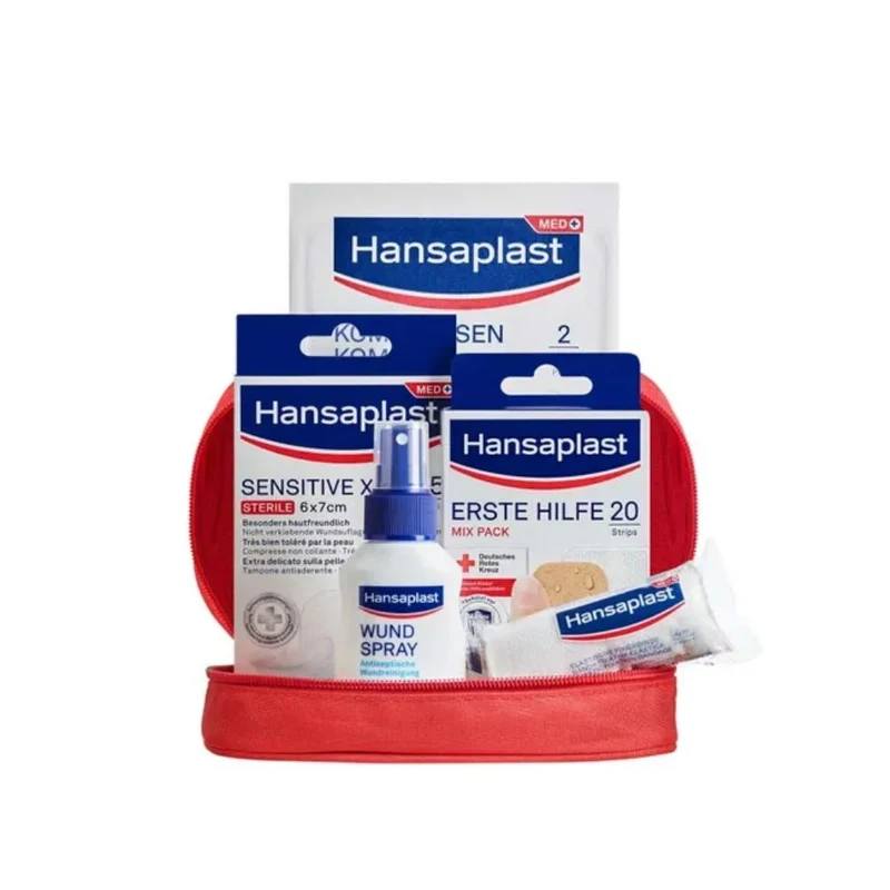 Hansaplast Erste-Hilfe-Set mit Wundspray, Pflastern, Binden und Kompressen, 1 St. Set