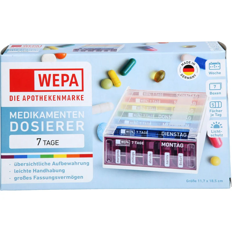 WEPA Medikamentendosierer 7 Tage Wochenmagazin Regenbogen / UV-Schutz+, 1 St. Dosette