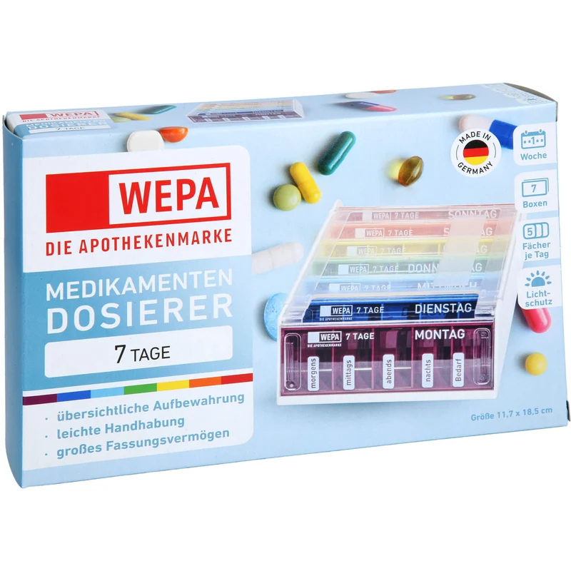 WEPA Medikamentendosierer 7 Tage Wochenmagazin Regenbogen / UV-Schutz+, 1 St. Dosette