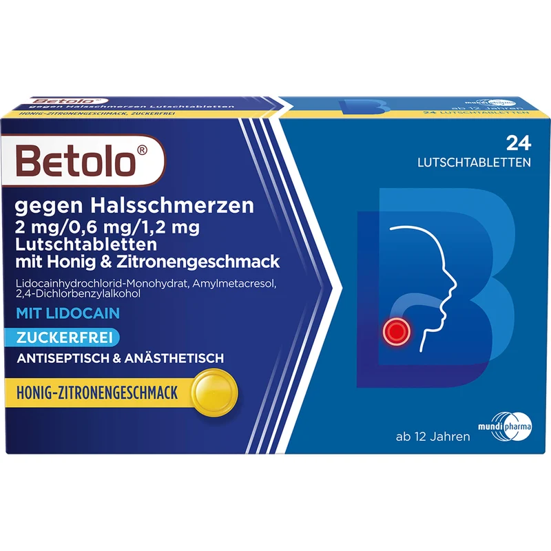 Betolo gegen Halsschmerzen Lutschtabletten mit Honig & Zitronengeschmack, 24 St. Tabletten