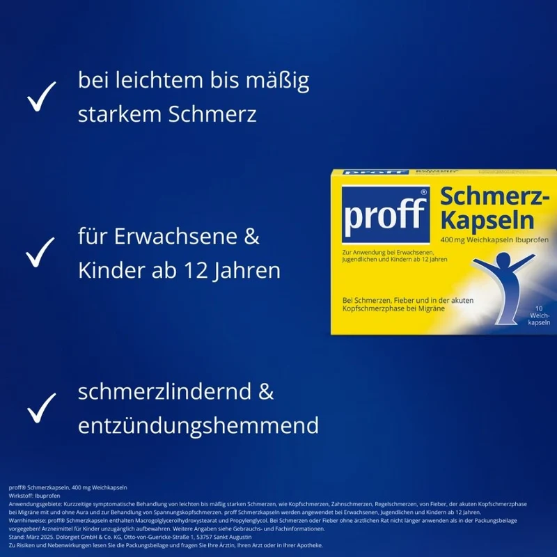 proff 400 mg Ibuprofen Schmerzkapseln bei Schmerzen und Fieber, 10 St. Kapseln