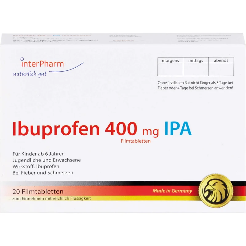 Ibuprofen 400 mg IPA Filmtabletten bei Schmerzen und Fieber, 20 St. Tabletten