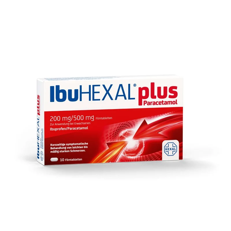 IbuHEXAL plus Paracetamol 200 mg / 500 mg Filmtabletten bei leichten bis mäßig starken Schmerzen, 10 St. Tabletten