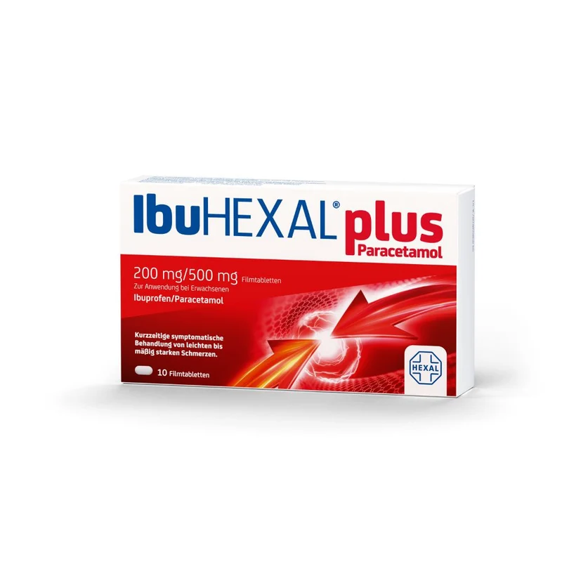 IbuHEXAL plus Paracetamol 200 mg / 500 mg Filmtabletten bei leichten bis mäßig starken Schmerzen, 10 St. Tabletten