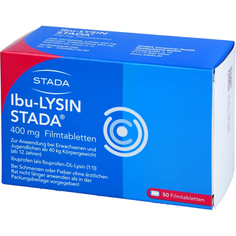 STADA Ibu-Lysin 400 mg Filmtabletten bei Schmerzen und Fieber, 50 St. Tabletten