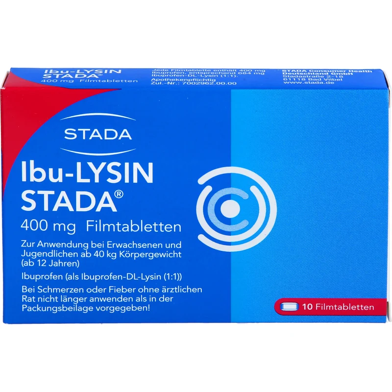 STADA Ibu-Lysin 400 mg Filmtabletten bei Schmerzen und Fieber, 10 St. Tabletten