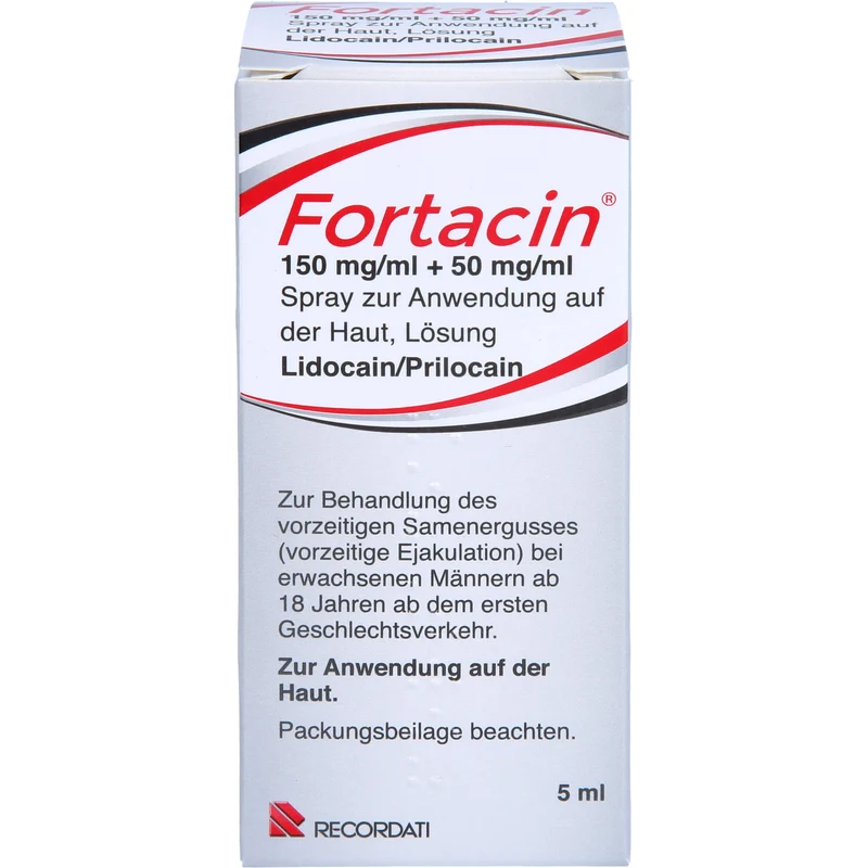 Fortacin 150 mg/ml Lidocain 50 mg/ml Prilocain Spray zur Behandlung von vorzeitigem Samenerguss bei erwachsenen Männern, 5 ml Lösung