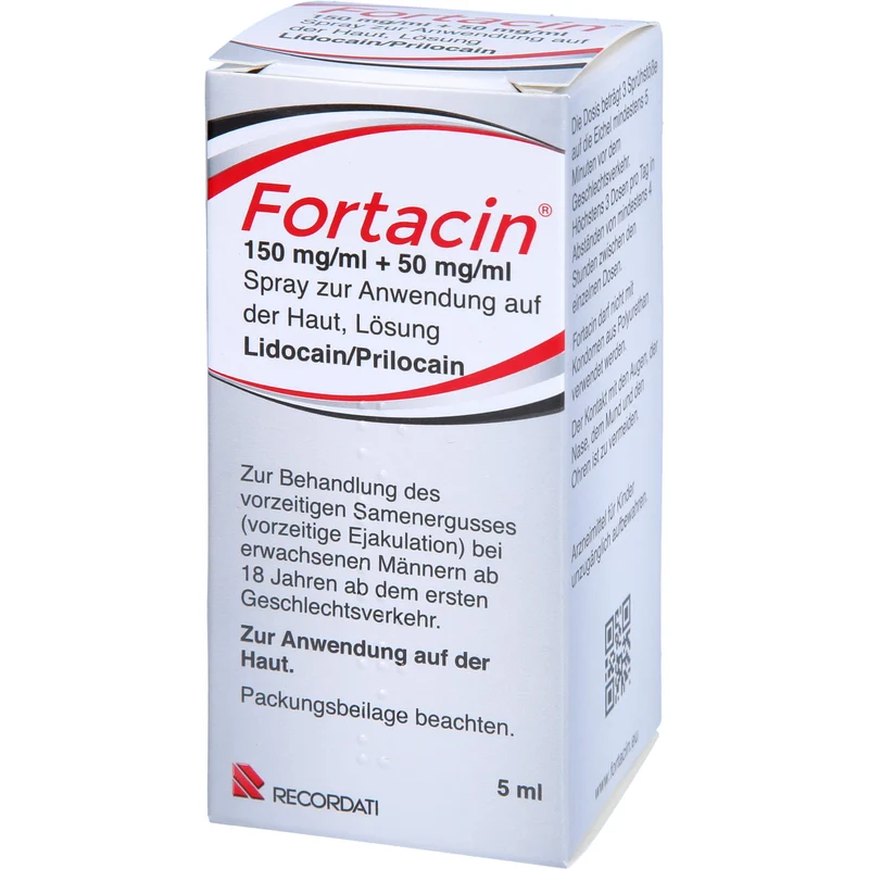 Fortacin 150 mg/ml Lidocain 50 mg/ml Prilocain Spray zur Behandlung von vorzeitigem Samenerguss bei erwachsenen Männern, 5 ml Lösung