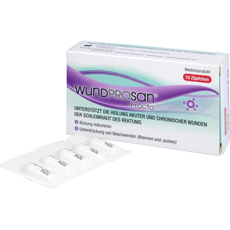 Wundprosan Procto Zäpfchen reduziert Blutungen und lindert Schmerzen bei Analfissuren, Analrhagaden und Hämorrohoiden, 10 St. Zäpfchen