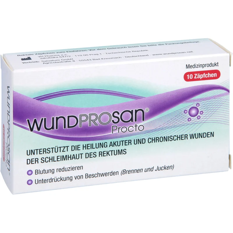 Wundprosan Procto Zäpfchen reduziert Blutungen und lindert Schmerzen bei Analfissuren, Analrhagaden und Hämorrohoiden, 10 St. Zäpfchen