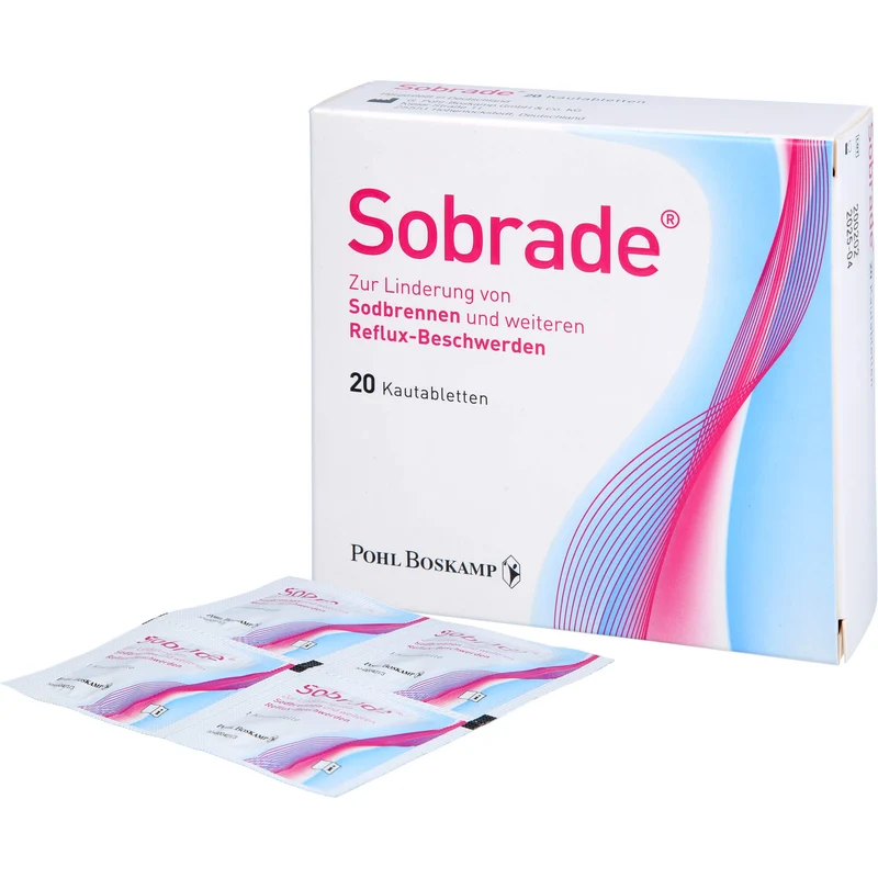 Sobrade Kautabletten zur Linderung von Sodbrennen und weiteren Reflux-Beschwerden, 20 St. Kautabletten