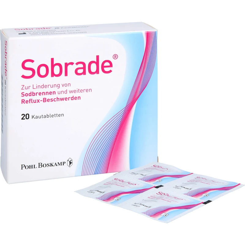 Sobrade Kautabletten zur Linderung von Sodbrennen und weiteren Reflux-Beschwerden, 20 St. Kautabletten