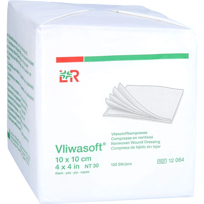 Vliwasoft Vliesstoffkompresse 10 cm x 10 cm 4lagig unsteril, 100 St. Kompressen
