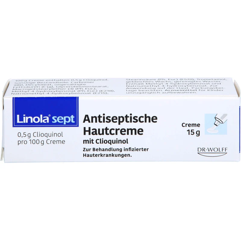 Linola sept Antiseptische Hautcreme mit Clioquinol Wundcreme bei abgeschürfter, entzündeter oder eitriger Haut, 15 g Creme