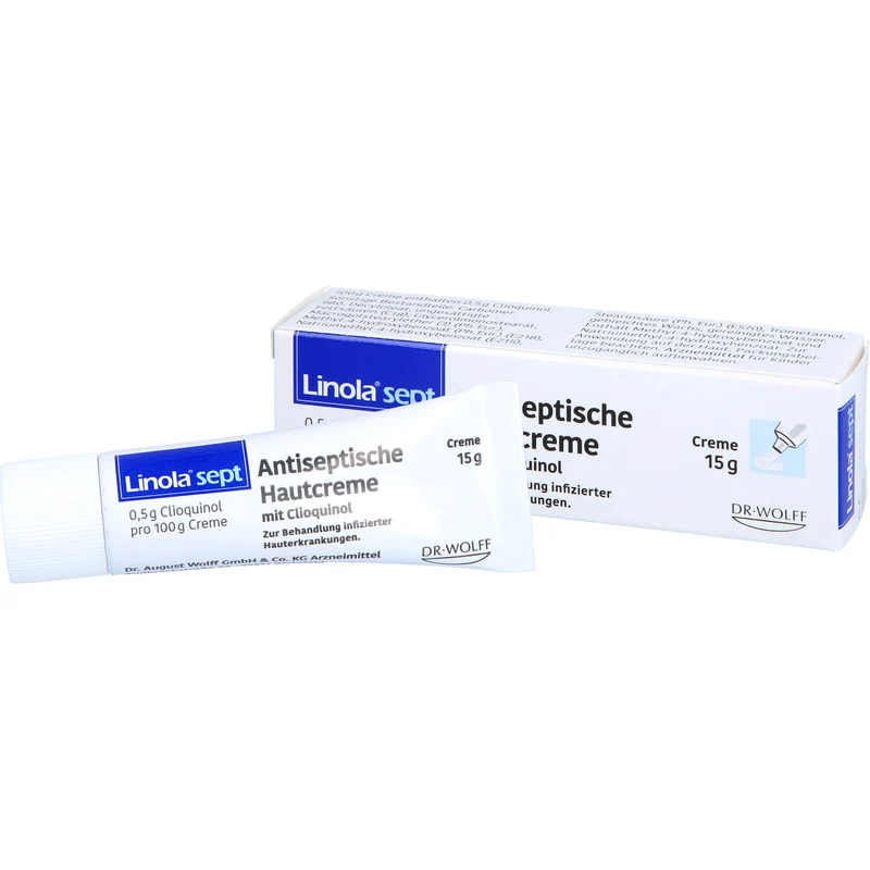 Linola sept Antiseptische Hautcreme mit Clioquinol Wundcreme bei abgeschürfter, entzündeter oder eitriger Haut, 15 g Creme