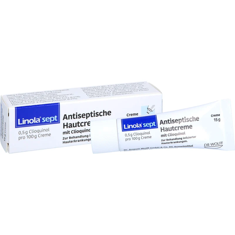 Linola sept Antiseptische Hautcreme mit Clioquinol Wundcreme bei abgeschürfter, entzündeter oder eitriger Haut, 15 g Creme
