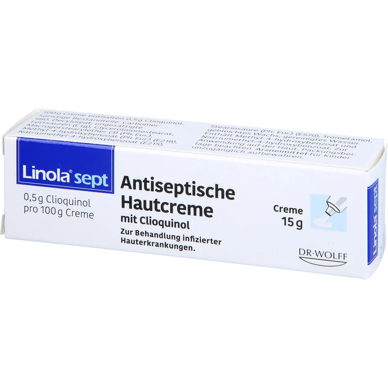 Linola sept Antiseptische Hautcreme mit Clioquinol Wundcreme bei abgeschürfter, entzündeter oder eitriger Haut, 15 g Creme