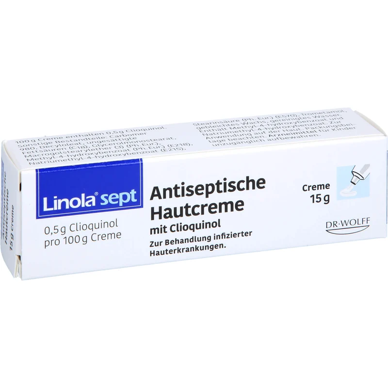 Linola sept Antiseptische Hautcreme mit Clioquinol Wundcreme bei abgeschürfter, entzündeter oder eitriger Haut, 15 g Creme