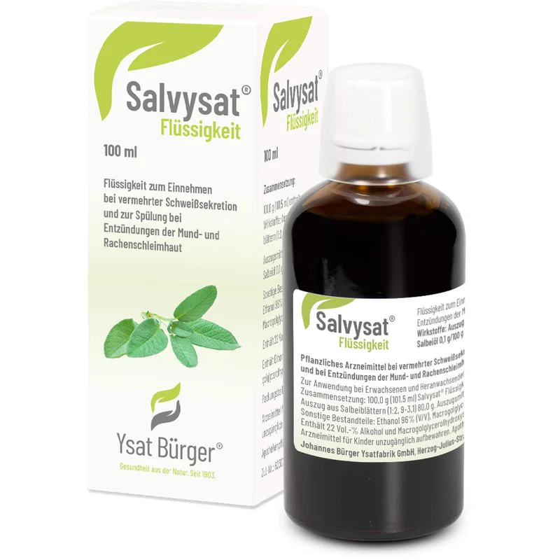 Salvysat Flüssigkeit bei übermäßiger Schweißabsonderung und zur Spülung bei Entzündungen im Mund- und Rachenraum, 100 ml Lösung