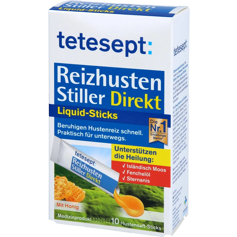 Tetesept Reizhusten Stiller Direkt Liquid Sticks beruhigen Hustenreiz, 10 St. Sticks